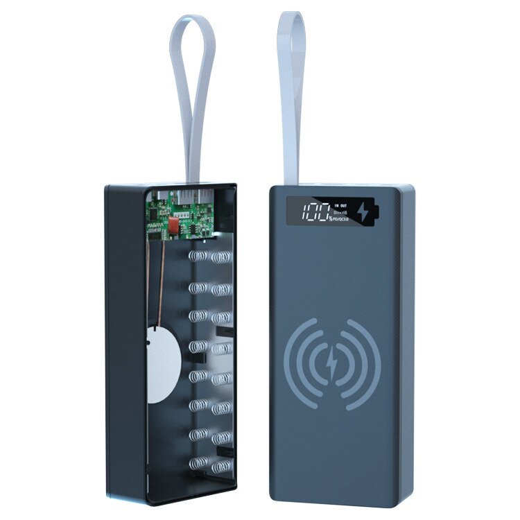 Funda de Banco de energía desmontable QC3.0, carcasa de batería, 10W, caja de carga inalámbrica, USB Dual, caja de carga de teléfono móvil: Fast charge black