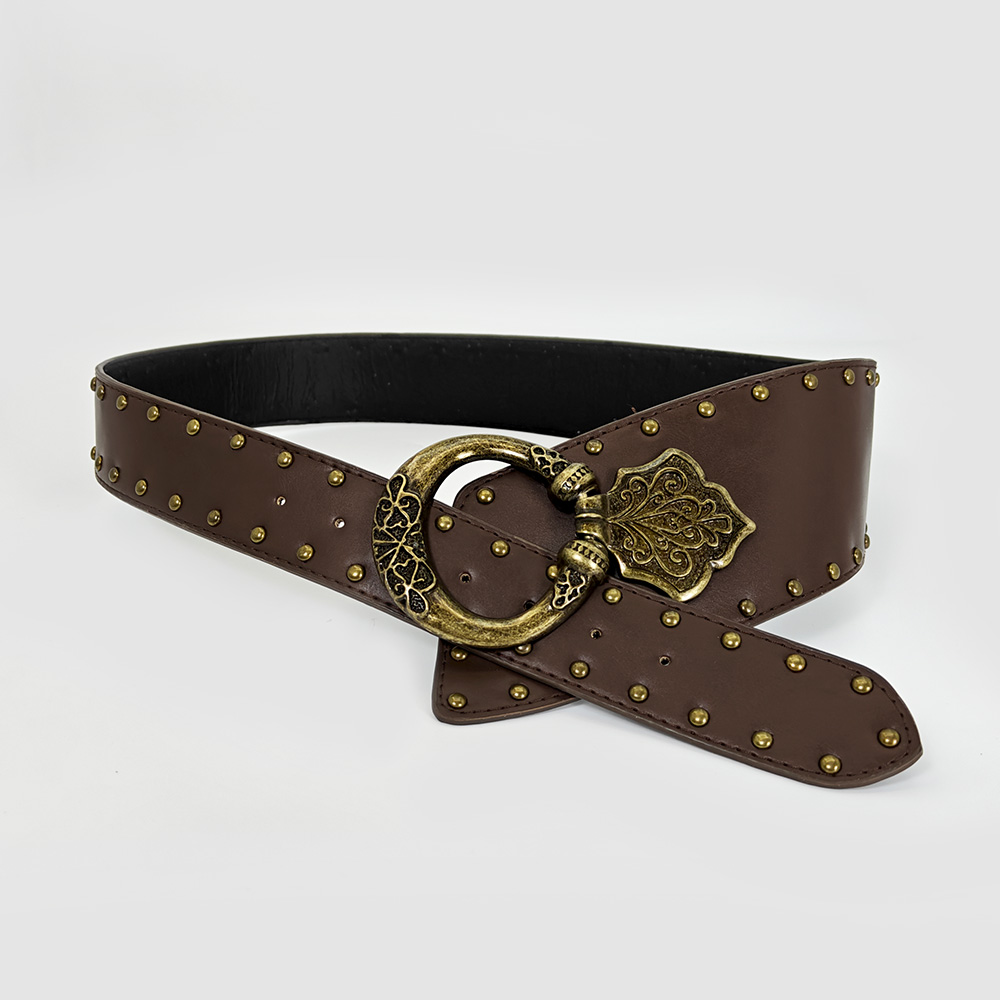Corsé de vaquera occidental para mujer, cinturón Punk gótico decorativo de leopardo salvaje, cinturón ancho con remaches retro para mujer: Castaño
