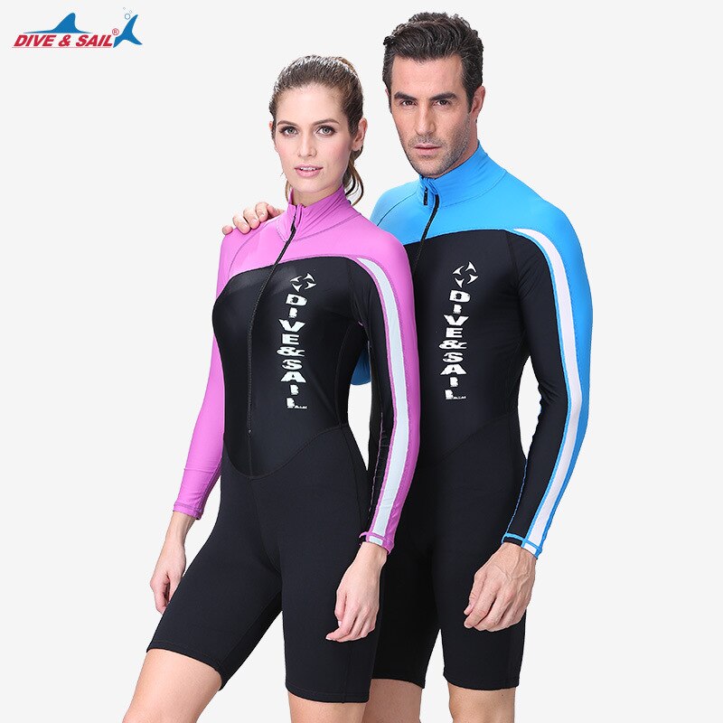 Traje de baño térmico de neopreno + Lycra para mujer, traje de buceo con cremallera frontal, protección UV, manga larga, 1,5mm