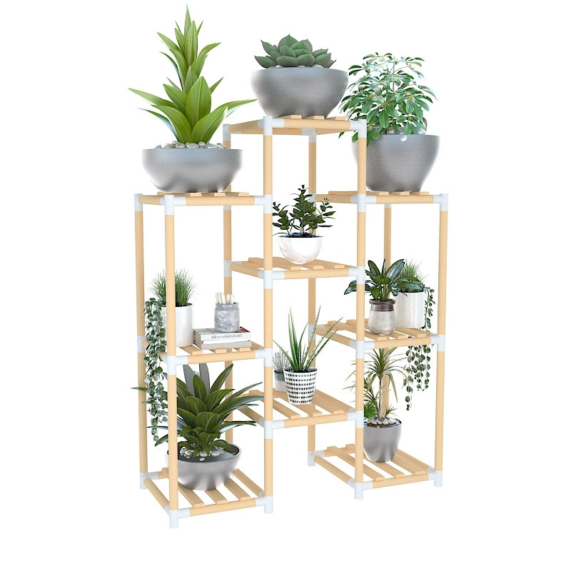 Wooden Plant Flower Display Stand Floor Shelves Flower Potted Stand Multi-storey Storage Rack Shelf Plants Stand Outdoor