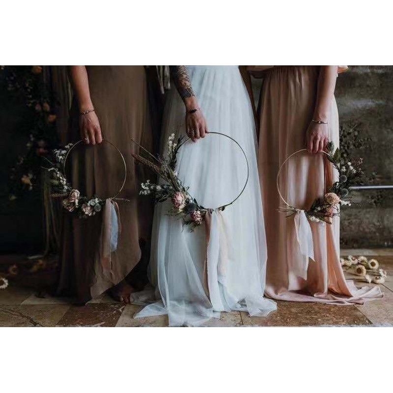 Jern guldmetal ring bærbar krans kunstig blomsterstativ julekrans bryllup brud håndlavede blomster drømmefanger ramme