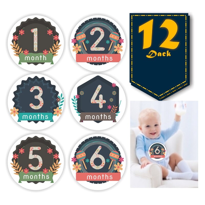 12 Pcs Baby Pregnant Monthly Stickers Memory Recording Milestone Sticker Props