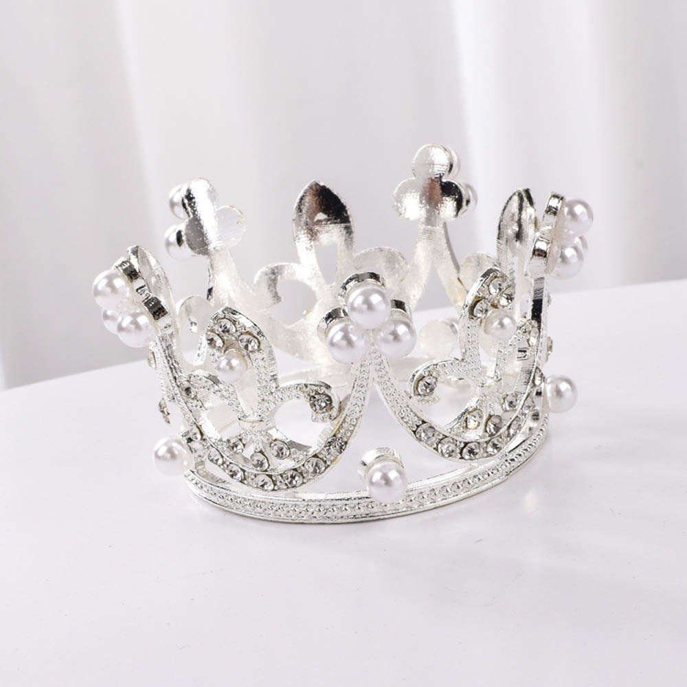 Delikat kongelig gylden sølv perlekronekage topper metal hul skinnende håndlavet kageindretning børn fødselsdagsfest bryllup forsyninger: Sølv