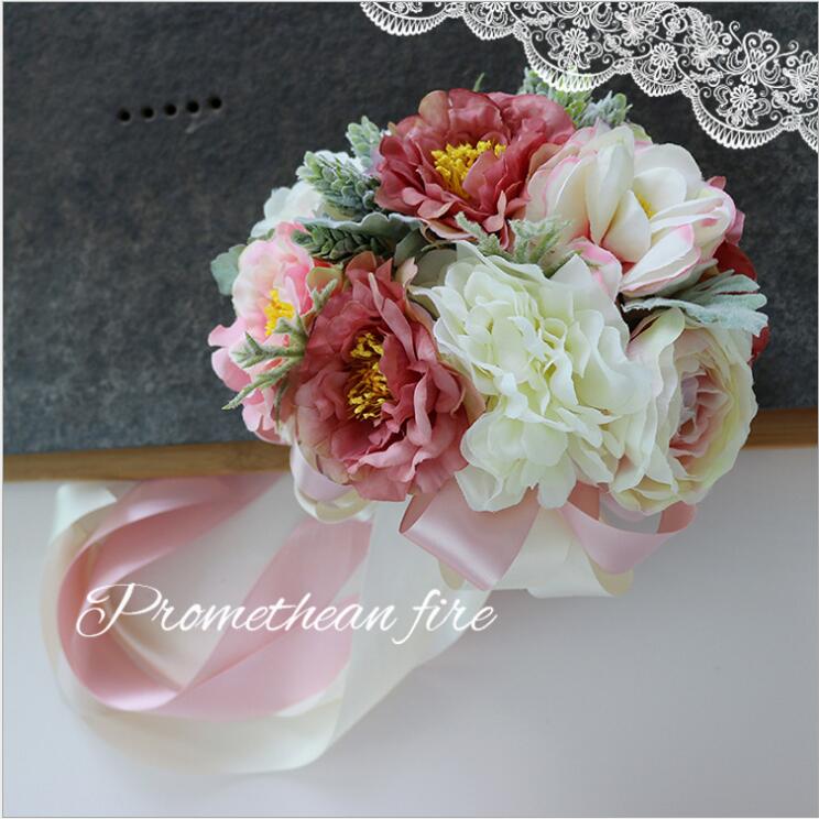 Handgemaakte Bruiloft Boeket Kunstmatige Bloem Roos Bruids Boeket voor Bruiloft Decoratie PH7