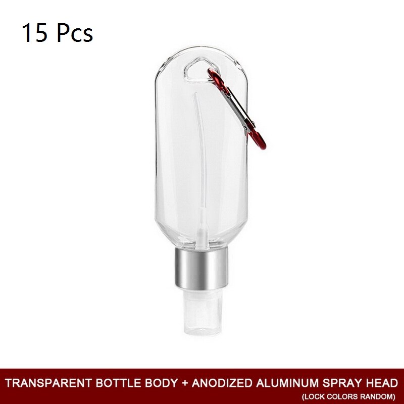 50ml Wall Hanging Refillable Bottles Hand Sanitizer Containers Travel Containers Leakproof Spray Bottle With Lanyard: Silver 15Pc