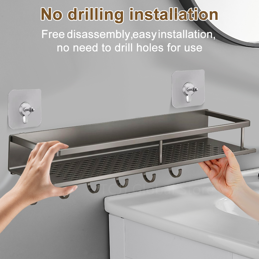 1/2 Stuks Geen Punch Kruidenrek Wandmontage Keuken Spice Organizer Met Haak Staaf Kruidenrek Spice Plank badkamer Keuken Plank