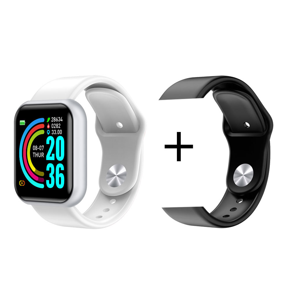 Y68 montre intelligente 1.3 pouces étanche pression artérielle fréquence cardiaque Fitness Tracker bracelet intelligent Sport Smartwatch hommes Android et IOS: White add Blace