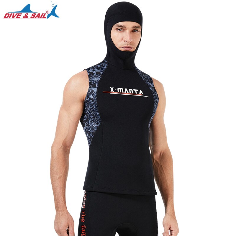 Chaleco de neopreno con capucha para hombre y mujer, traje de buceo de 3MM, tops de buceo de piel con capucha sin mangas