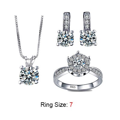 Prachtige Bruiloft Sieraden Sets Wit Goud Kleur Aaa Rhinestone Ring Ketting Stud Oorbellen Bijoux Femme Sierdem Set ASM011: ring size 7