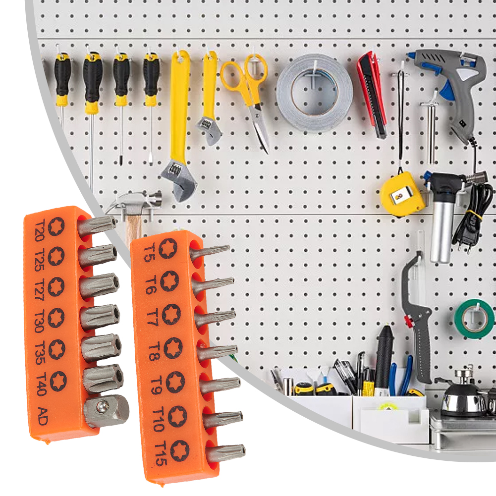 14 stk./sæt 25mm torx-skruetrækkerbits i legeret stål med hul  t5-t40 stk. elektrisk skruetrækker med stjernebits og sekskantskaft, 1/4 tommer