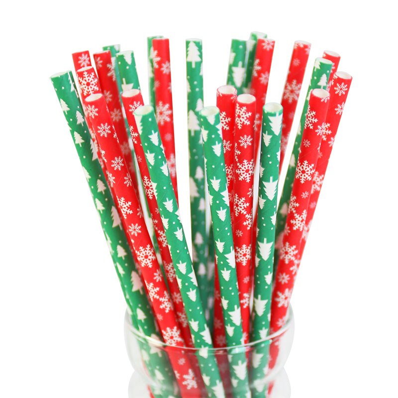 25 stuks papieren rietjes vrolijk kerstfeest sneeuwvlok drinkrietje wegwerpservies voor thuis kerst jaar feestbenodigdheden