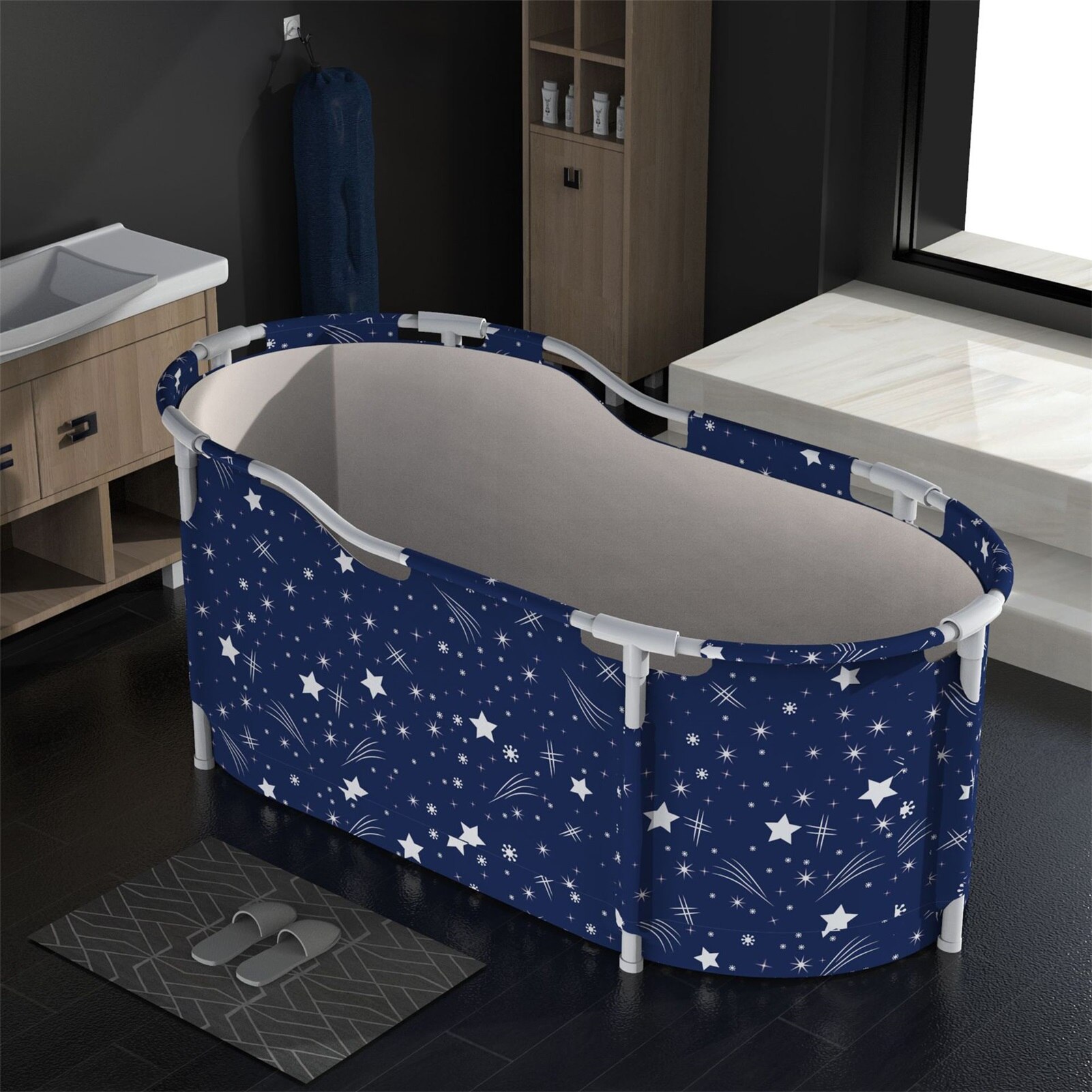 Bañera grande para adultos, barril de baño de plástico grueso, vaporoso, plegable, para el hogar