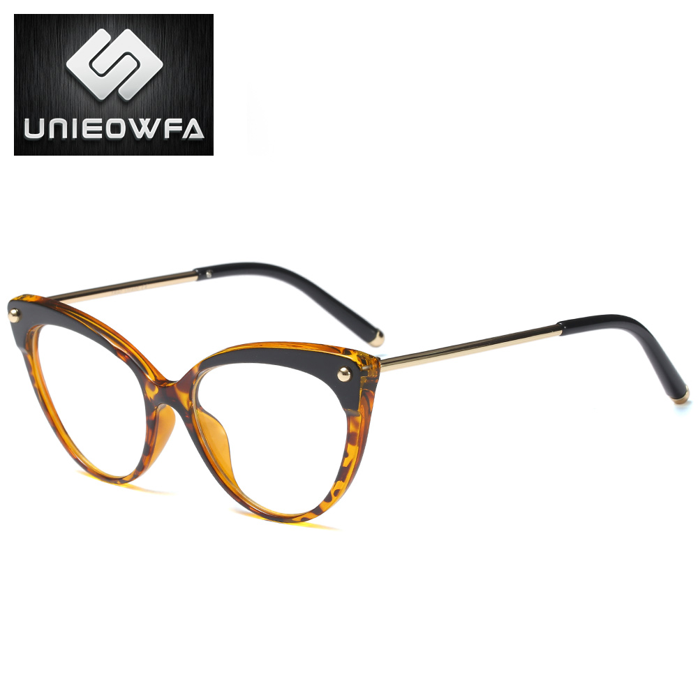UNIEOWFA Retro Cat Eye Women Glasses Optical Frame Clear Myopia TR90 Big Frame Eyewear Vintage Prescription Eyeglasses Frames: C2