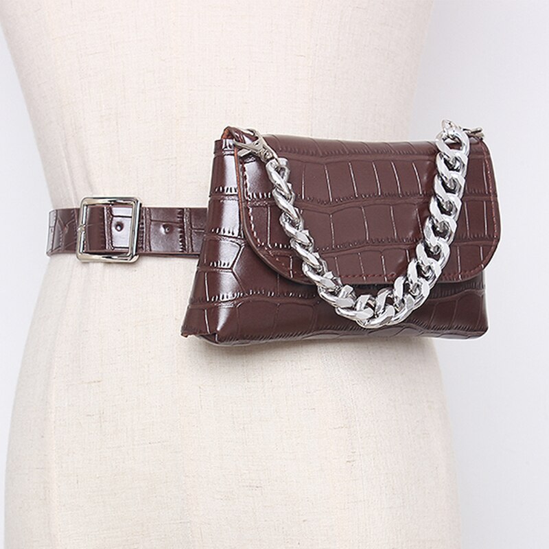 Summer Retro belt bag female Waist Bags Crocodile pattern chains shoulder messenger bags PU leather Womens Bag