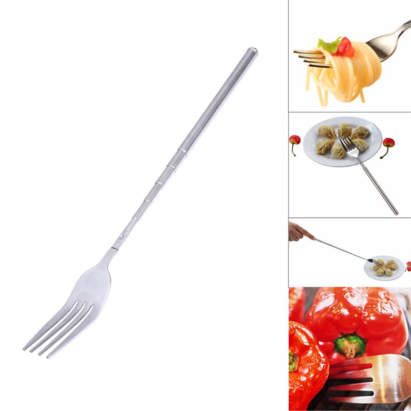 Tenedor largo extensible de 22-64cm para fruta de cena, postre, tenedor telescópico de acero inoxidable, cubiertos, utensilios de cocina, accesorios para barbacoa