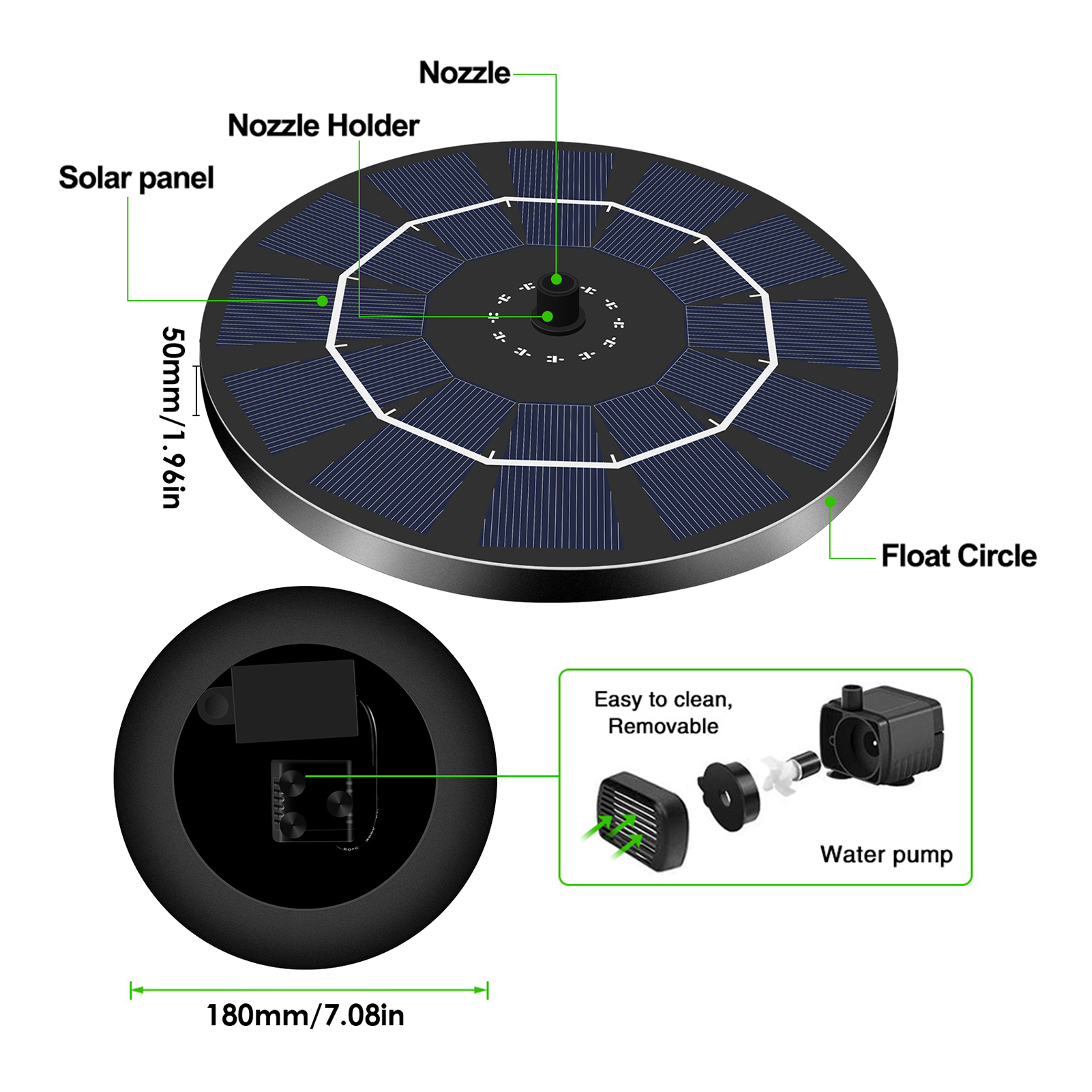 Solar Fountain Pump Floating Fountains With 7 Nozzles 2.5W Solar Powered Water Pump With 7 Nozzles For Garden Ponds Pools