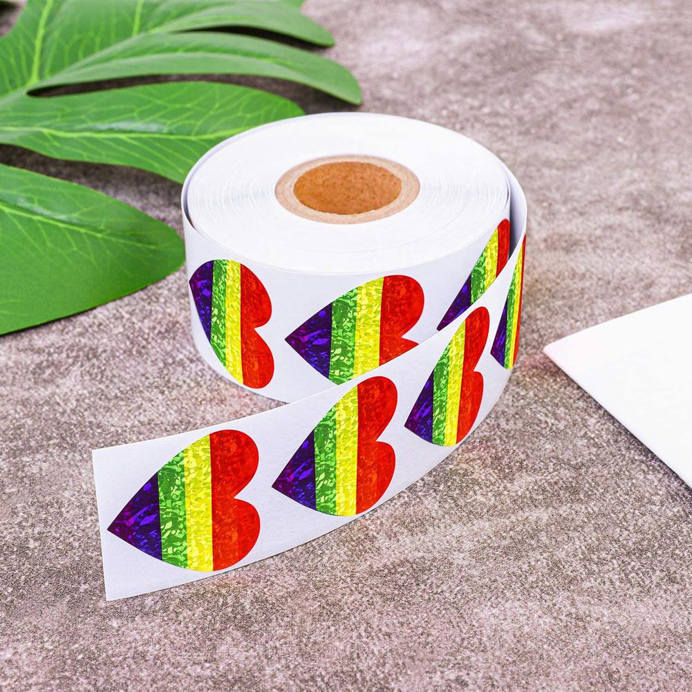 500Pcs/Roll Glitter Gay Pride Stickers Liefde Pride Regenboog Stickers Hartvormige Stickers Label Voor Liefde Hart Valentijn dag