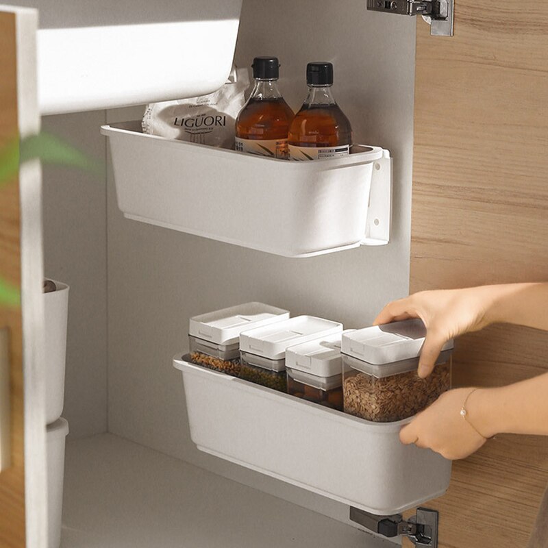 Pull-Out Slot Storage Box Drawer Refrigerator Shelf-Free Perforated Seasoning Shelf Cabinet Pull-Out Storage Rack Hanging Storag