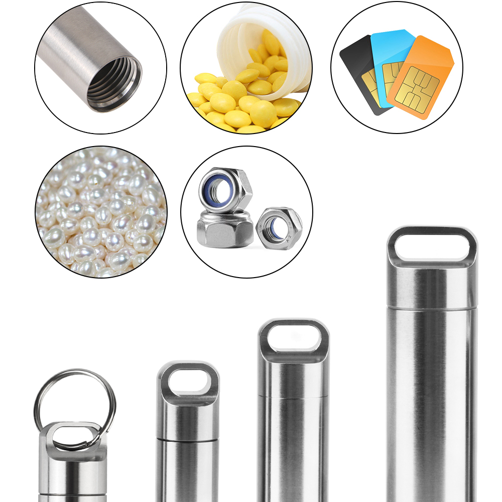 Roestvrij staal S M L pil opbergdoos met sleutelhanger afdichtringen camping EHBO hanger mini medicijndoos waterdicht draagbaar