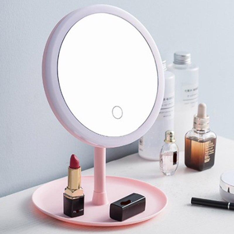 Round Makeup Mirror With Lights Led Vanity Mirror Lamp Adjustable Table Desk Cosmetic USB Face Mirror With Beauty Touch