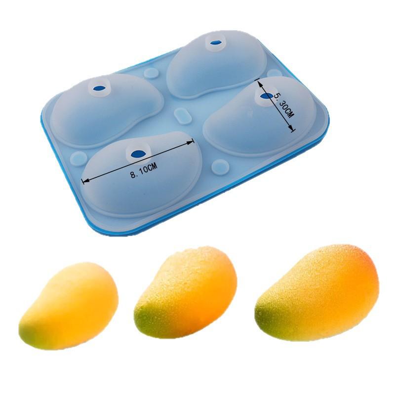 3D Mango Chocolate Mold 4-Cavity Silicone Mousse Mold Easy Release Mold For Pudding DIY Baking Mould