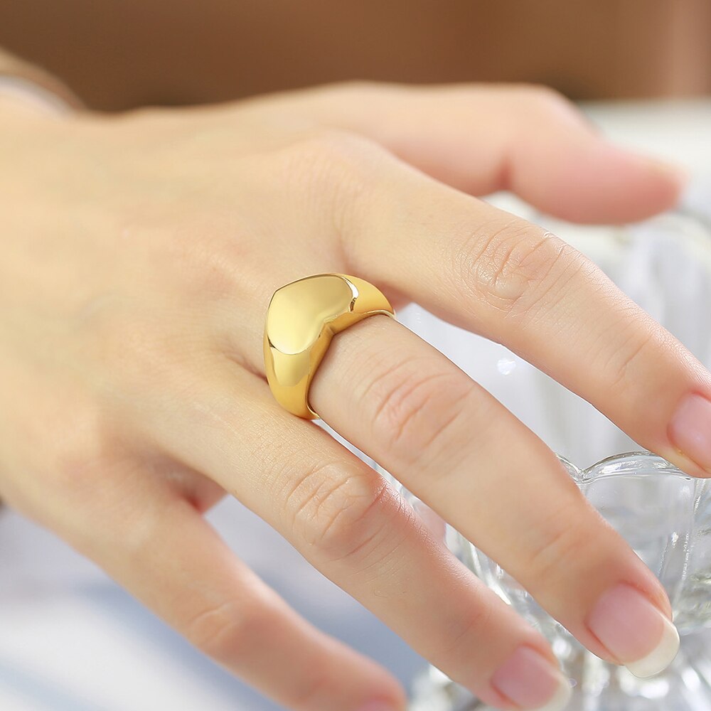Romantic Stainless Steel Heart Shaped Wedding Rings For Women Men Ladies Gold Color Jewelry Birthday