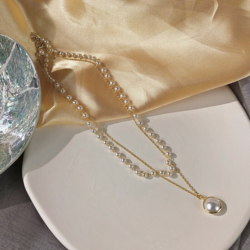 Kpop Perle Choker Halskette Frauen Nette Mädchen Gold farbe Doppel Schicht Kette Perle Anhänger Korean Schmuck Frau Kragen: 1.Golden