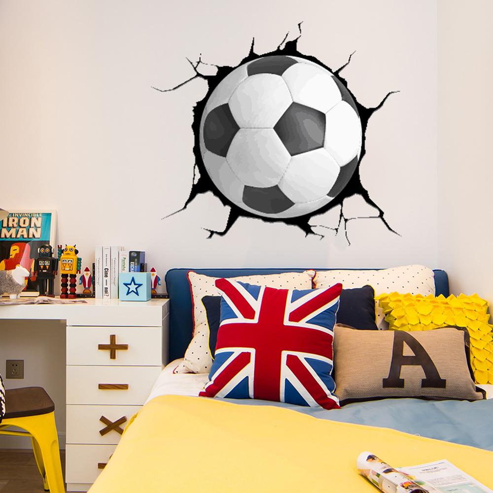 Creatieve 3D Sticker Voetbal Gebroken Raam Sticker Sport Muursticker Kinderkamer Sticker Artistieke Individualiteit Sticker