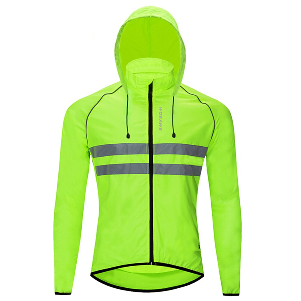 Windproof Hooded Cycling Jacket Breathable High Visibility Reflective Men Bike Bicycle Riding Sports Coat Jacket: Green / XXXL