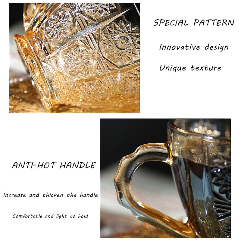 Tasses à café Vintage à motif de fleurs en Relief, de luxe, pour l'eau, le thé, le lait, verres à café condensés, ensemble avec soucoupes