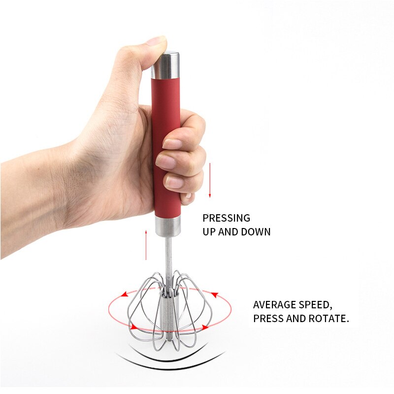 Batidor de huevos de acero inoxidable, mezclador semiautomático de batidor de huevos para batir y batir, utensilio de cocina, prensa Manual, batidor giratorio