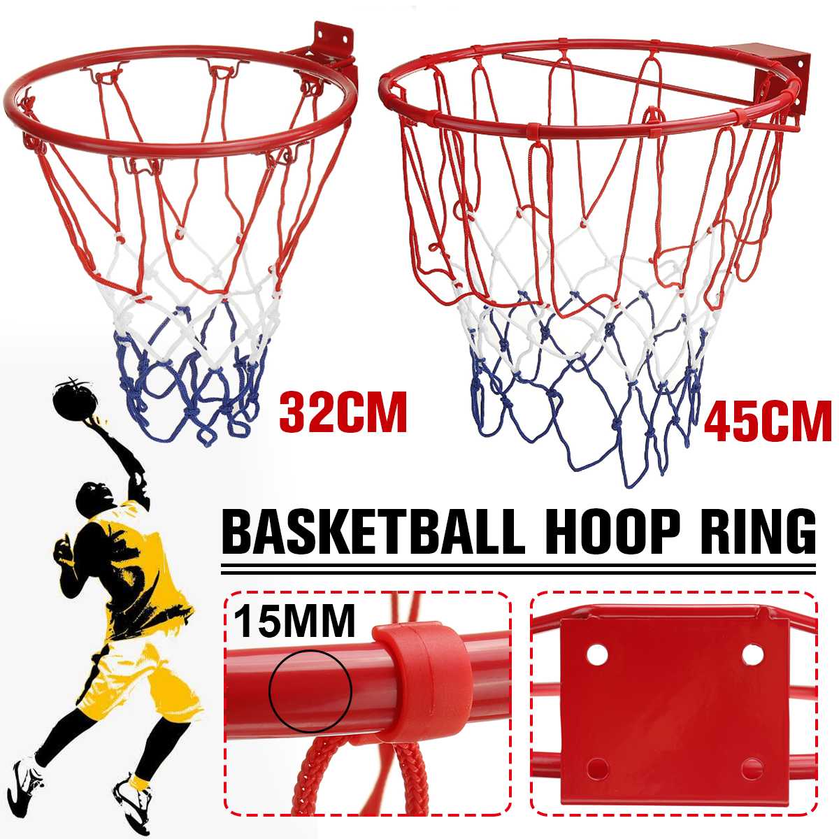 Children Kids Adult Steel Basketball Ring Hoop Net 32cm/45cm with Screws Wall Mounted Basketball Rim Net Indoor Outdoor Sport
