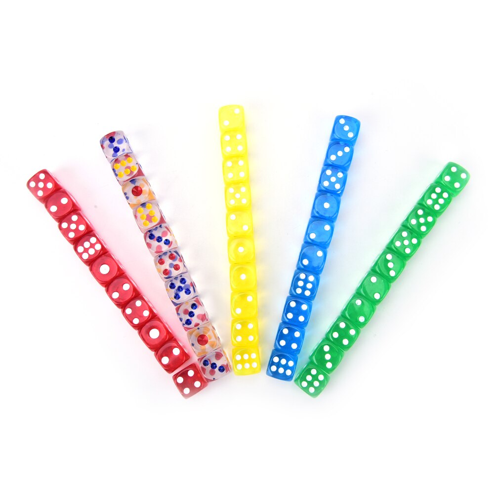 10 Pcs 14 Mm Transparant Acryl 6 Zijdige Dobbelstenen Voor Club/Party/Familie Games 6 Kleuren