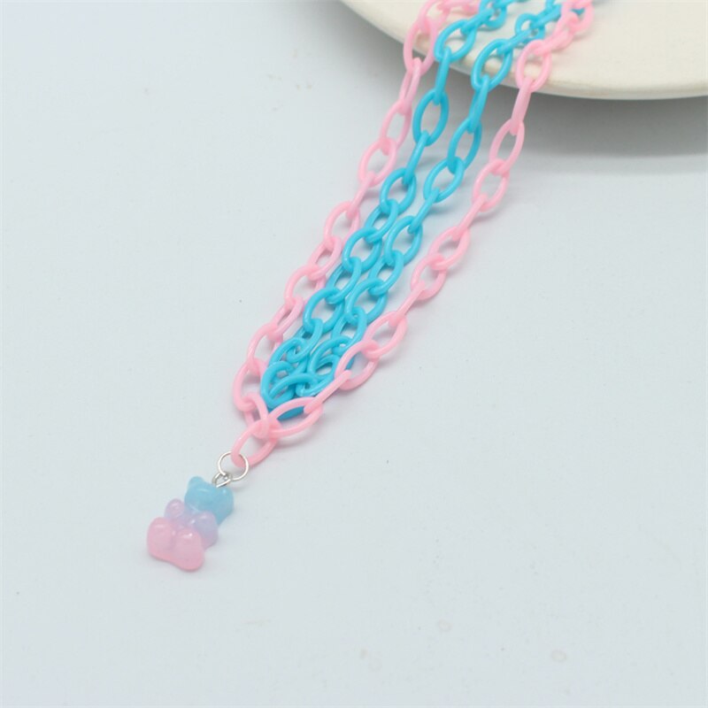Collana con ciondolo orso in resina creativa colore caramella divertente doppio strato dichiarazione girocollo Harajuku regali gioielli per feste
