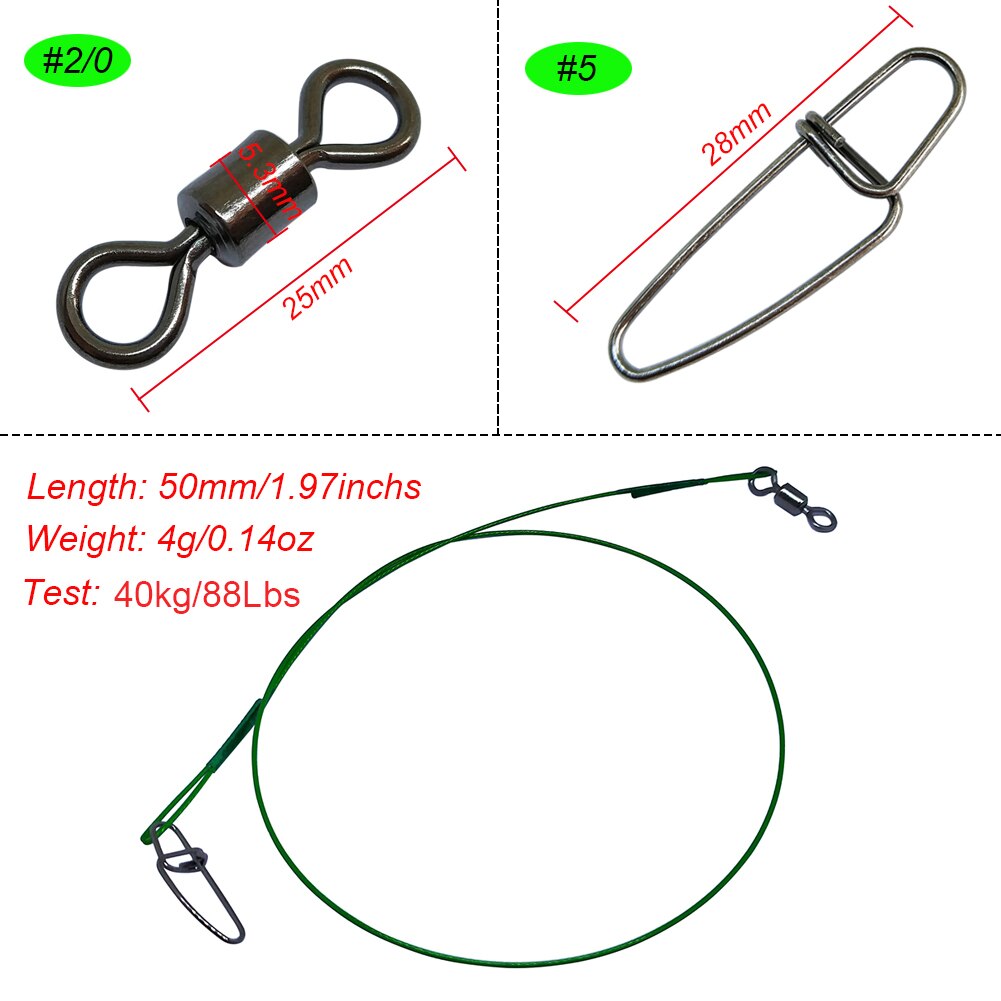 10 stk 50cm fiskeline leder wire test 88 lbs /40kg anti-bid stål wire line snore kraftigt fiske stik til lokke