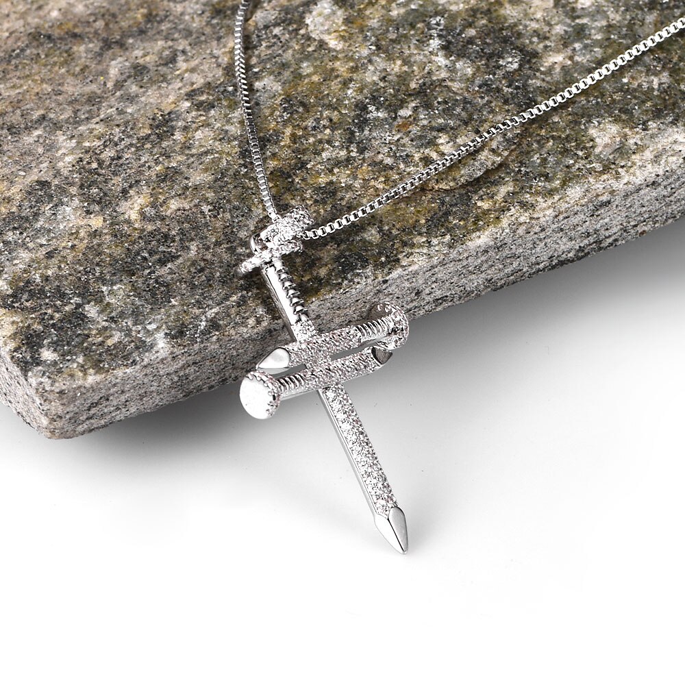 Nail Cross Jesus Necklace Christ Pendants Bling Bling CZ Jewelry For Women Hip Hop Charms Men