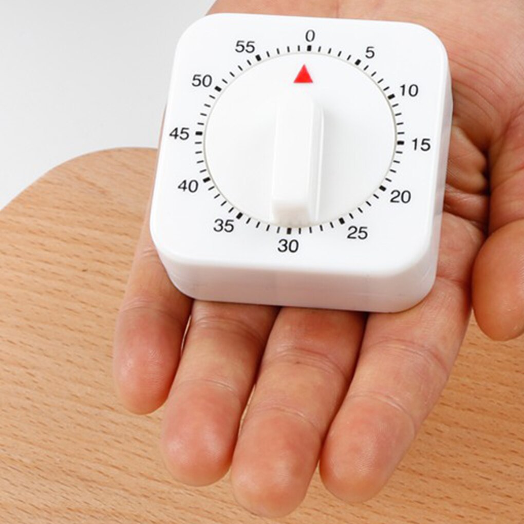 60 Minutes Kitchen Timer Count Down Alarm Reminder White Square Mechanical Timer for Kitchen