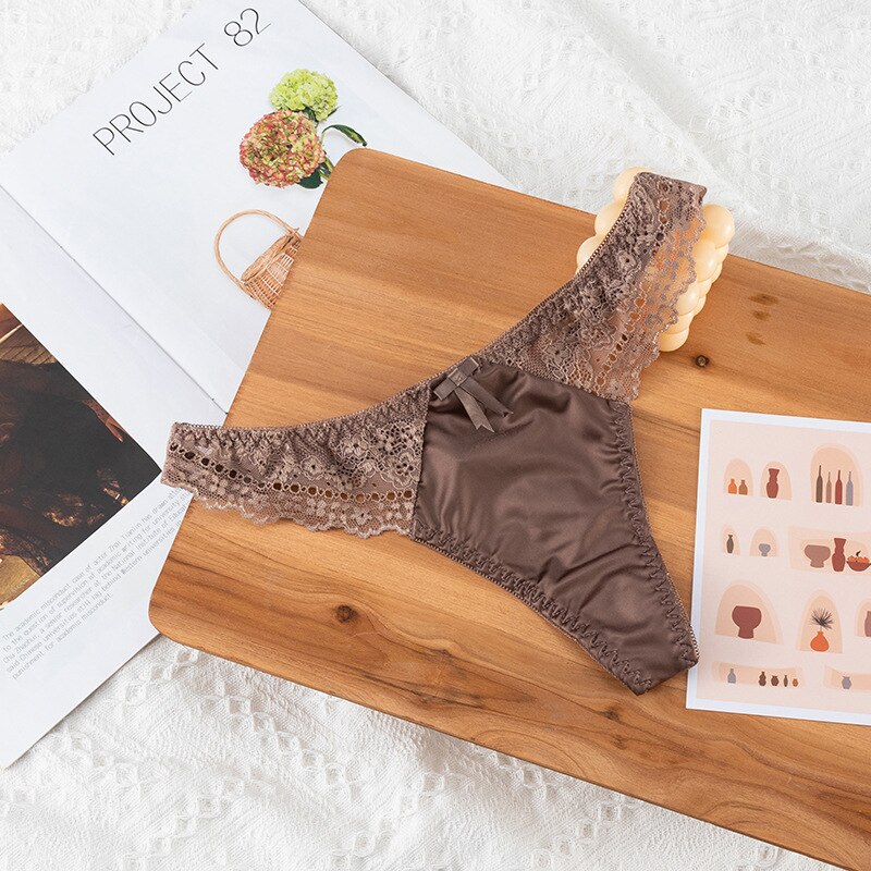 Tangas sexis de estilo europeo, bragas cómodas ahuecadas a la , Tanga sin costuras de cintura baja, pantalones, bragas de encaje sexis, lencería: Gris oscuro