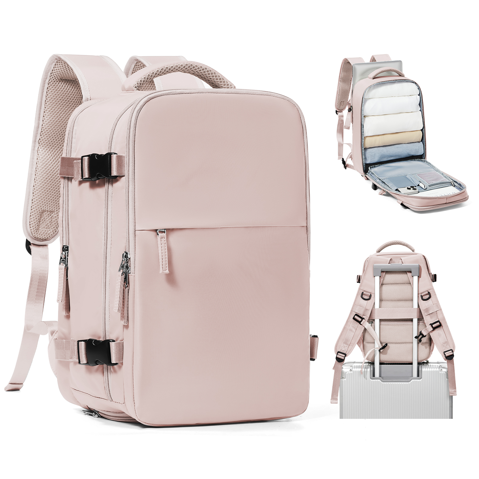 Mochila de viaje para avión de cabina Ryanair 40x20x25 aprobada por vuelo, mochila para ordenador portátil para mujeres y hombres, mochila femenina de: 12 pulgadas / Rosa