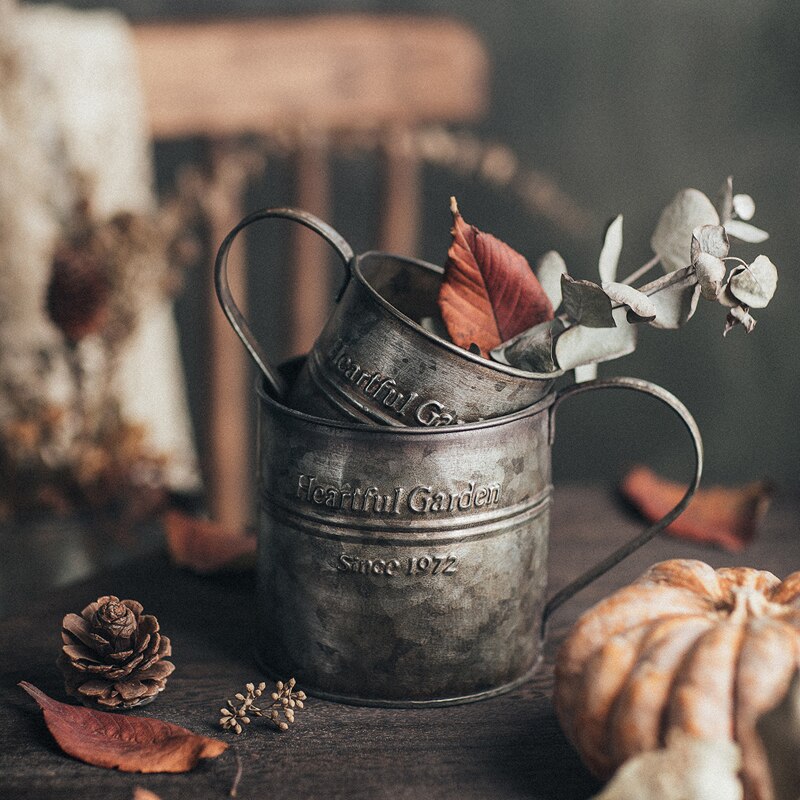 KINGLANG Amerikaanse Retro Oude Engels Afdrukken Smeedijzeren Bloem Vat Handgrepen Regeling Bloem Bloemisten