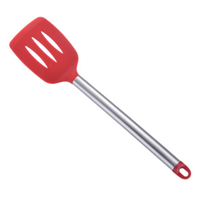 Stainless Steel+Silicone Cooking Utensil Kitchen Tools Turner Soup Spoon Strainer Pasta Server Egg Beater Spatula Food Tongs Red: SlottedTurner Red