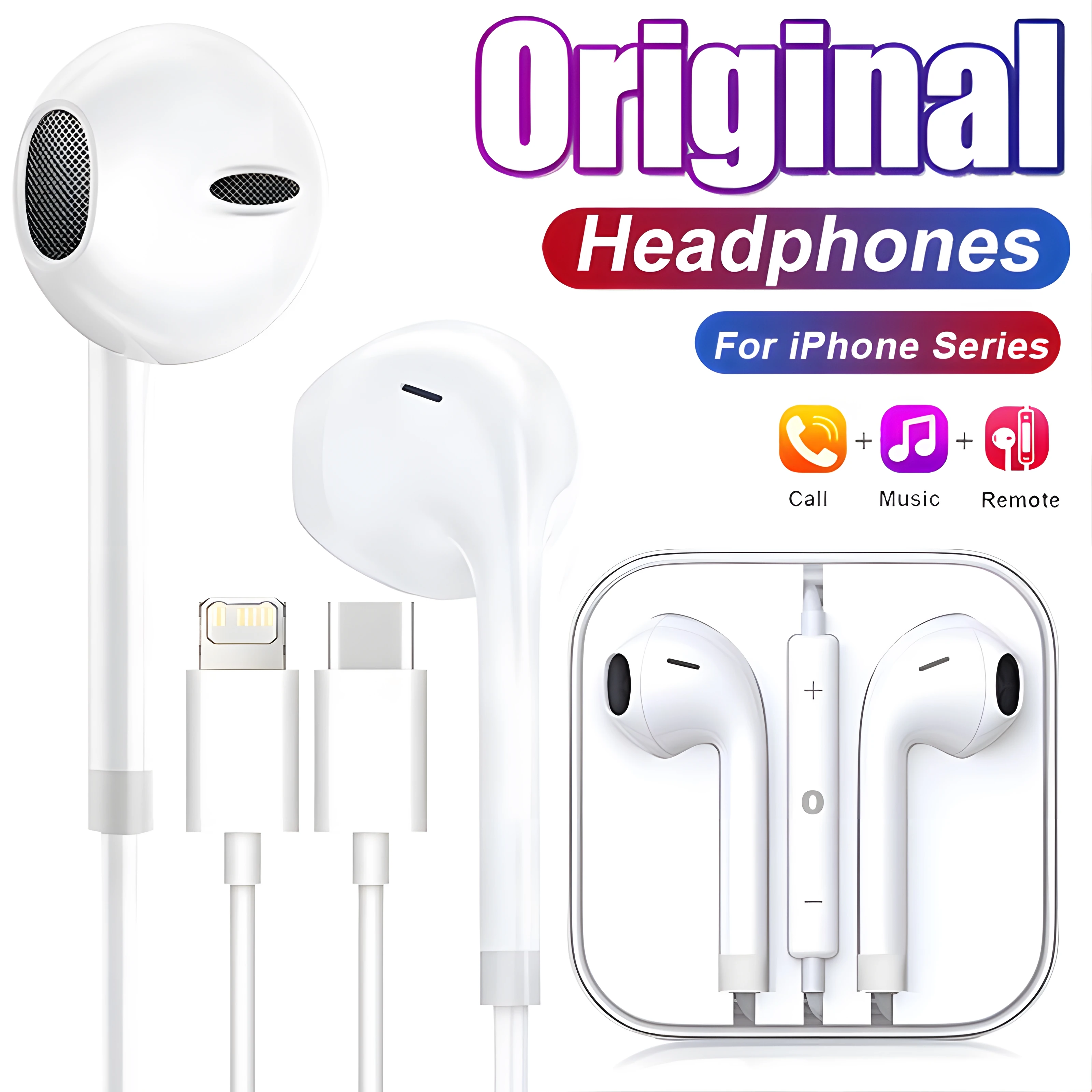 Auriculares originales para Apple iPhone 15, 14, 11, 12, 13 Pro Max, auriculares XR X XS 8 Plus, auriculares con cable Bluetooth, accesorios para auriculares