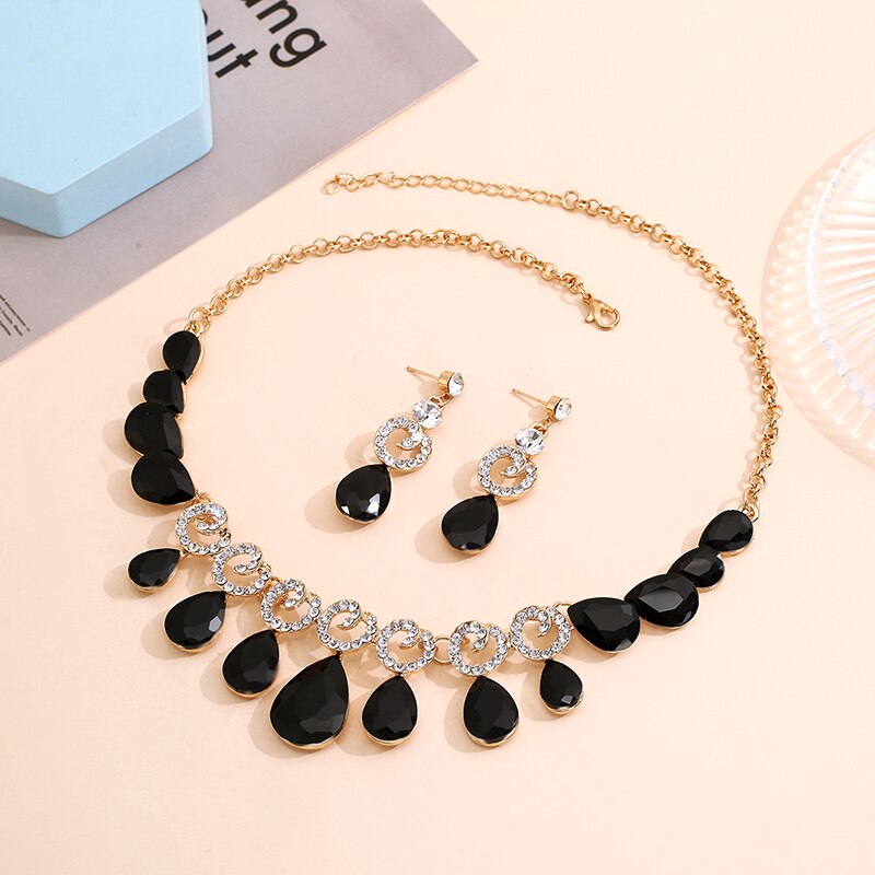 FARLENA biżuteria elegancka kropla wody kształt kryształki górskie naszyjnik kolczyki zestaw biżuterii ślubnej na ślub bal