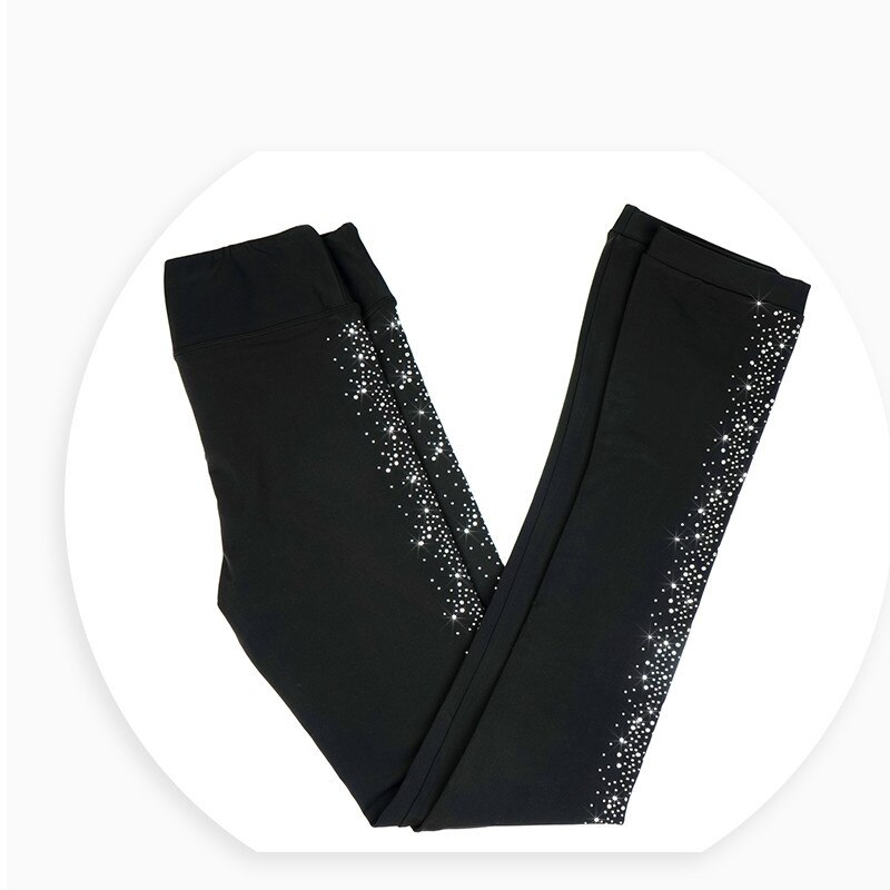 Konståkning byxor damflickor skridskor byxor byxor svart spandex stretchig skridsko slitage enfärgad strass