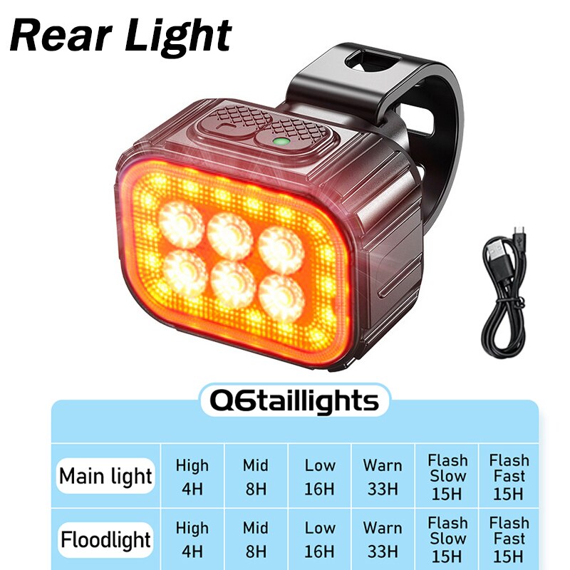 Juego de luces LED delanteras y traseras Q6 para bicicleta, carga USB, lámpara de resaltado para bicicleta de montaña y carretera, accesorios para ciclismo: Rojo