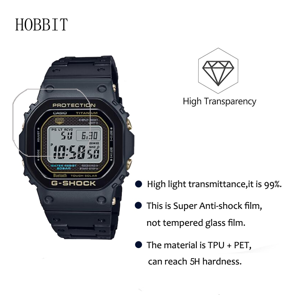 3 stk for casio gmw -b5000tb gmw -b5000 gmw -b5000pb g-shock watch skjermbeskyttelsesfilm gmw -b5000 tcm -1pr anti-sjokk klar film