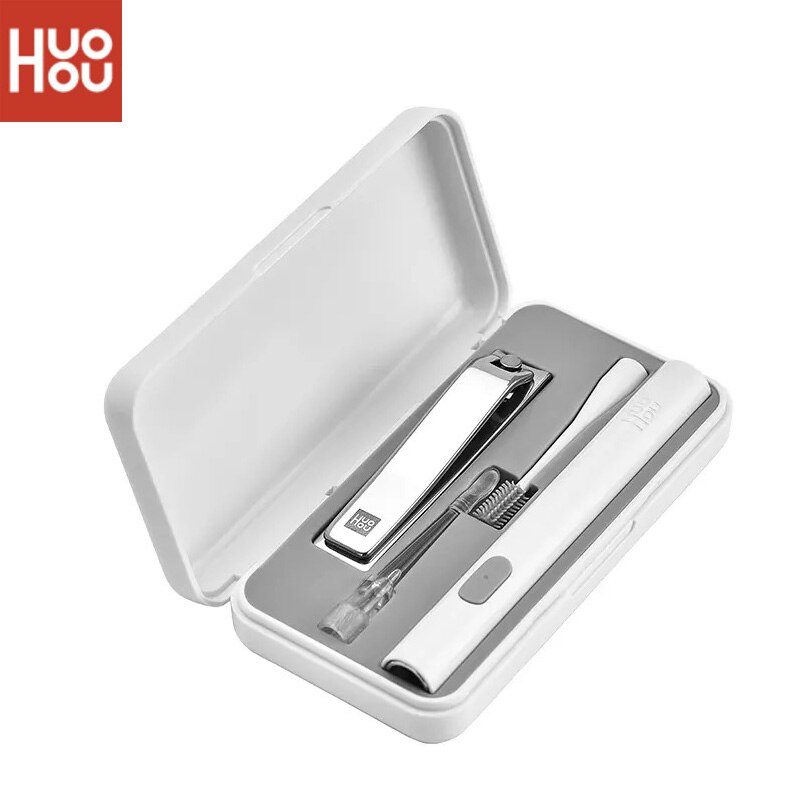 Huohou tragbares usb-ohrnagelpflegeset mit led-licht, ohrstöpselbürste, werkzeugset zum entfernen von ohrenschmalzreiniger und nagelfeilenschneider: Default Title