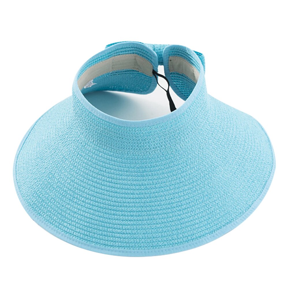 Las mujeres verano plegable de paja visera de sol con Linda pajarita playa diario gorro de vacaciones YA88: Azul