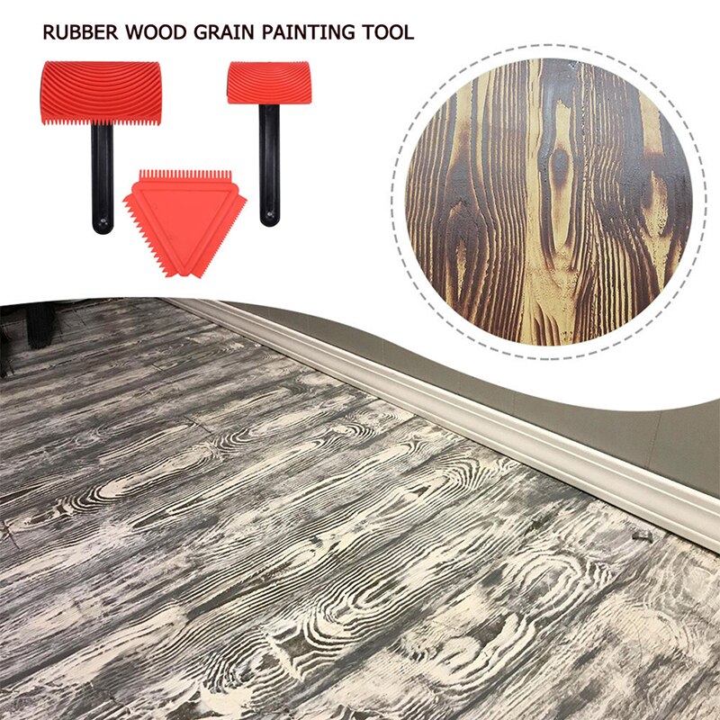 3 pièces Imitation bois grattage motif mur Texture Art brosse de bricolage outil de peinture