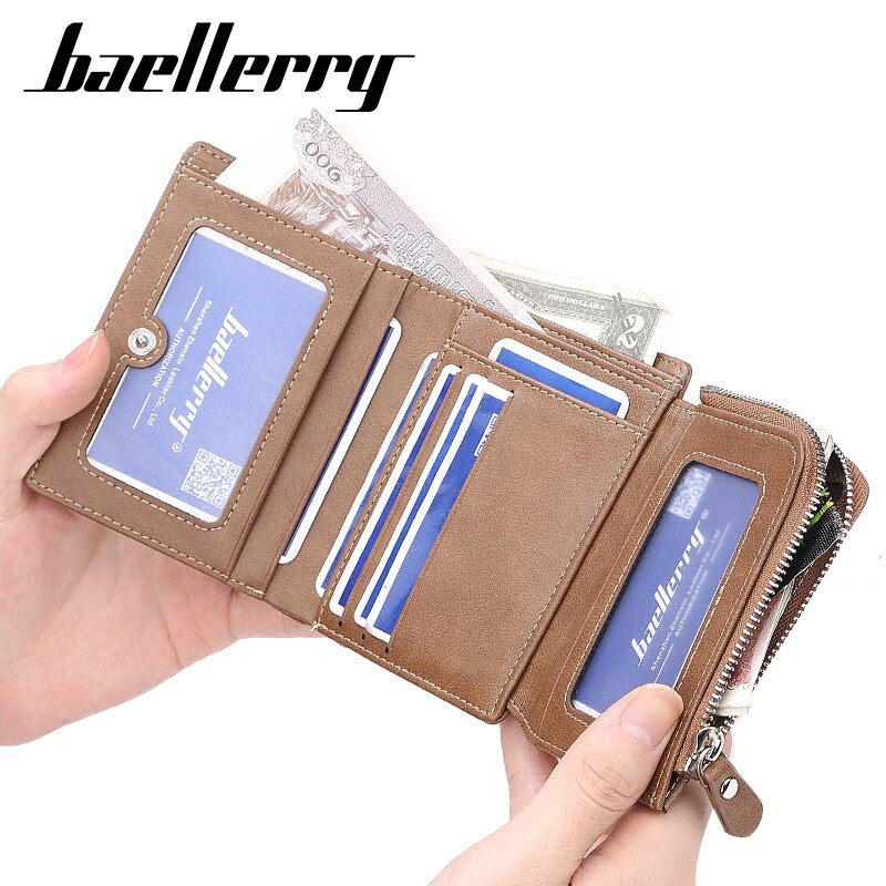 Trois fois hommes court portefeuille à deux volets porte-cartes pour hommes décontracté Portable porte-monnaie Pu cuir mâle pochette